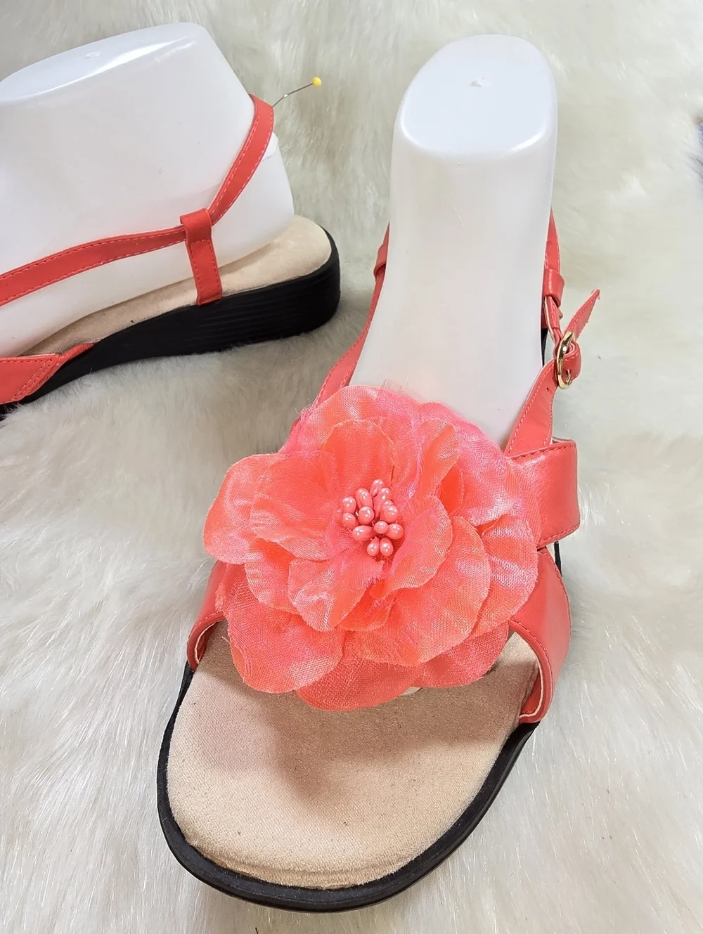 Comfortview Eve Womens Coral Flower Slingback Sandals - Picture 6 of 11